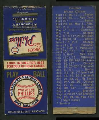 1941 Matchbook Phillies Schedule